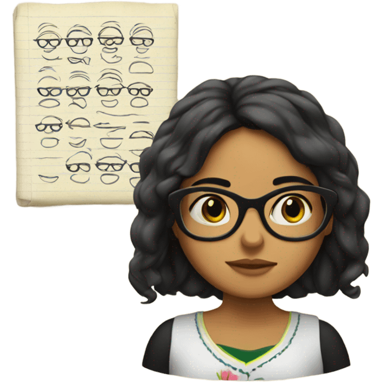 Mexican girl with glasses reading and writing  emoji