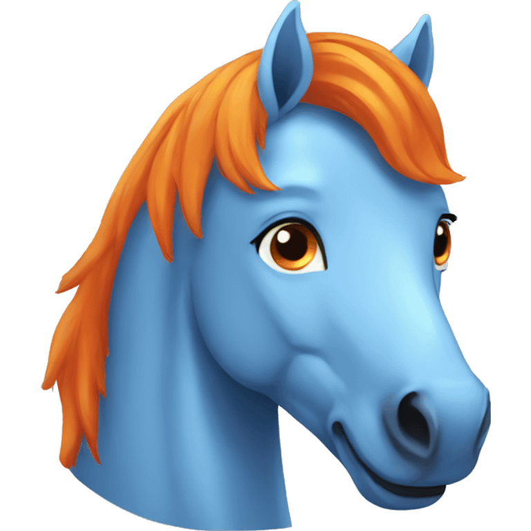 happy blue horse with orange mane  emoji