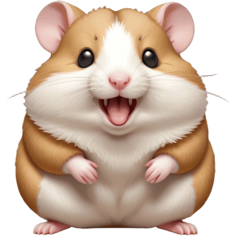 Cinematic Cute Yawning Brown and White Banded Hamster Portrait Emoji, Head tilted slightly with a dramatic, wide-open yawn, revealing a soft, banded fur of brown and white with tiny droopy ears, round dark eyes barely open in drowsy contentment, Simplified yet irresistibly adorable features, highly detailed, glowing with a soft, cozy glow, high shine, relaxed yet expressive, stylized with a touch of whimsy, bright and endearing, soft glowing outline, capturing the essence of a sleepy yet affectionate hamster, so drowsy it feels like it could stretch out of the screen and curl up for a nap! emoji