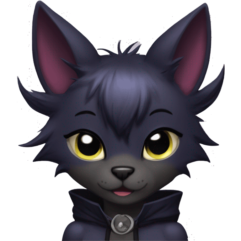 Anthro Dark Beautiful Shiny Edgy Cool Shy Grumpy FurSona Feline-Bat-Fakemon Long Emo Hai-bangs  Vtuber Model emoji