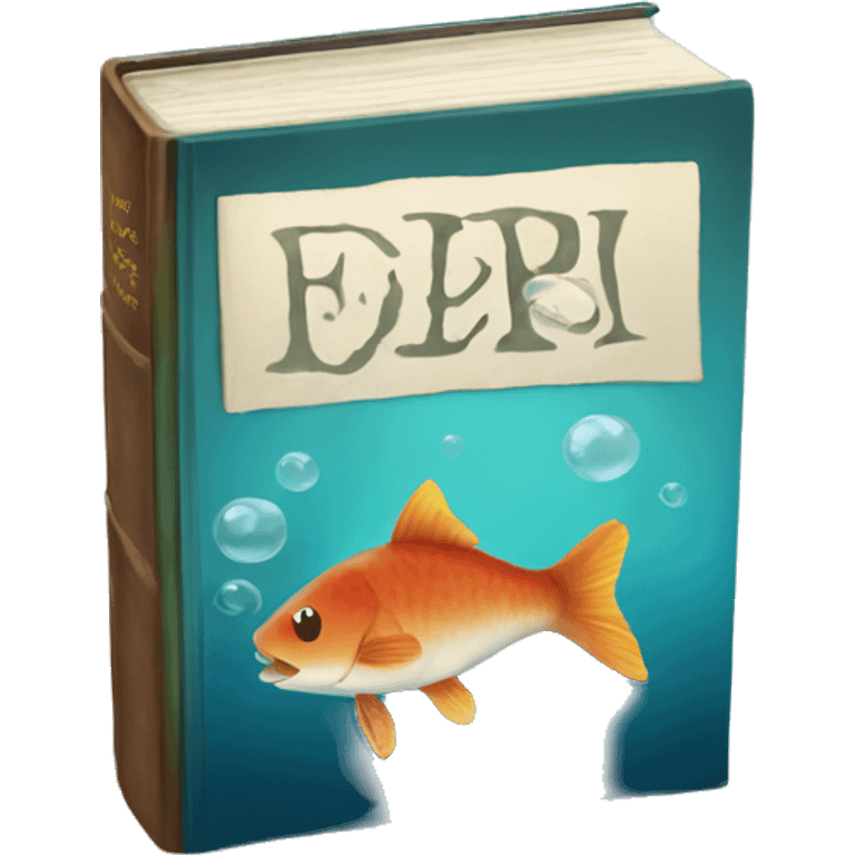 Singular book with a fish themed book cover emoji