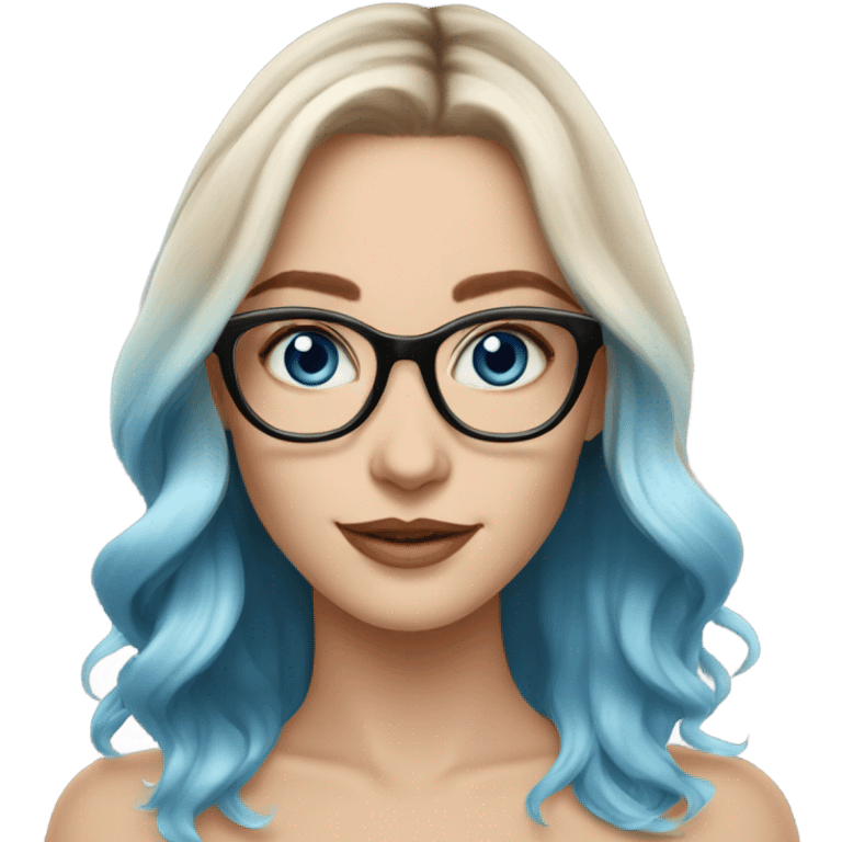 Shoulder length Balayage pale model lady with glasses and blue eyes happy  emoji