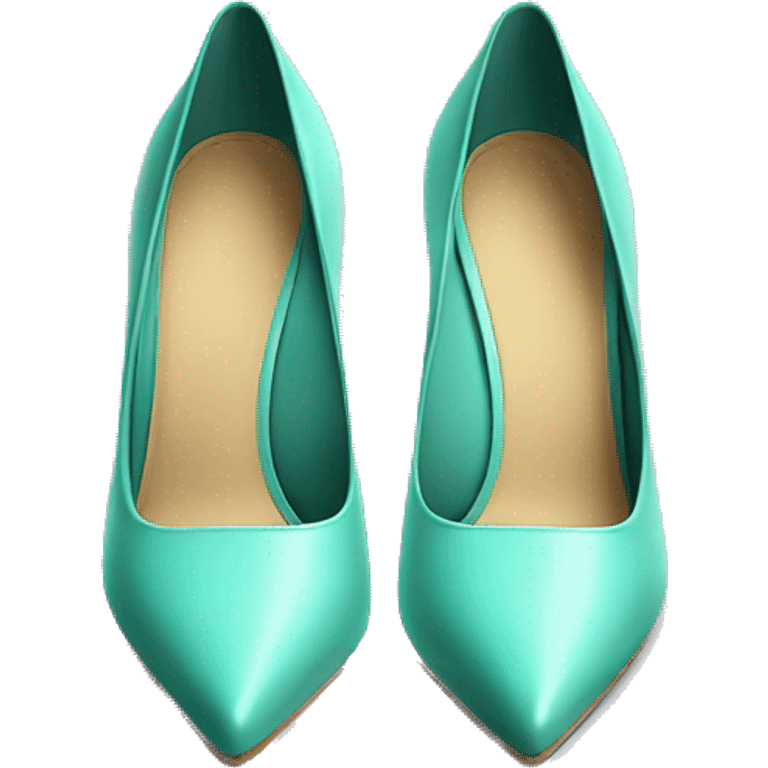 Realistic isolated top view pair of pointed toe pastel teal high heel shoes. emoji