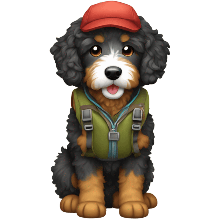 Bernedoodle dressed as hiker emoji