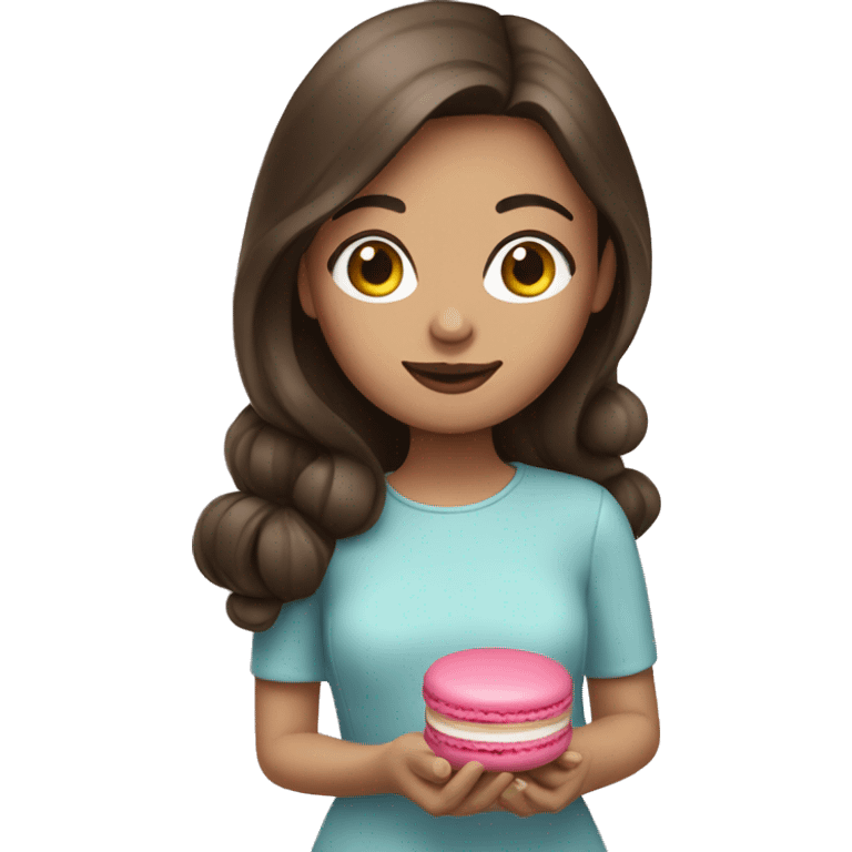 brunette girl with macaron emoji