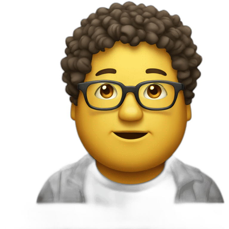 A fat man wearing glasses, with a square face, naturally curly hair and yellow skin emoji