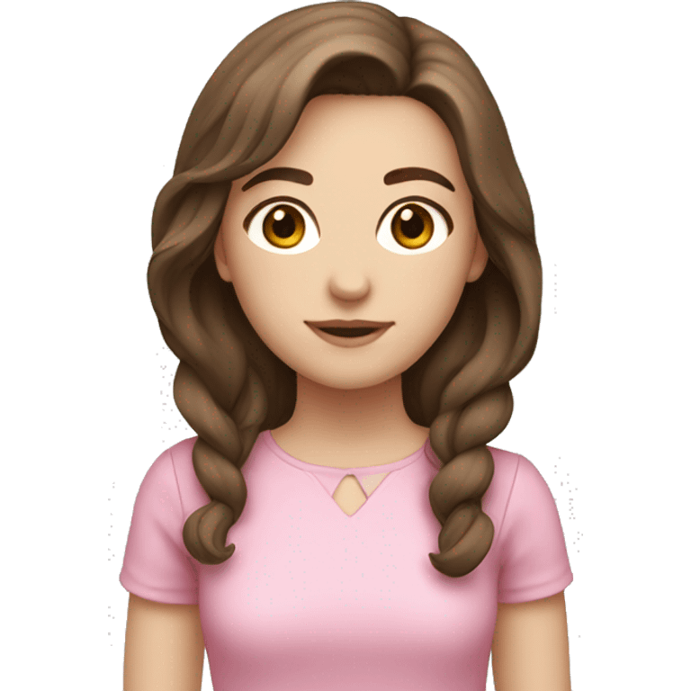 girl with brown hair and pale skin, brown eyes with pink outfit emoji