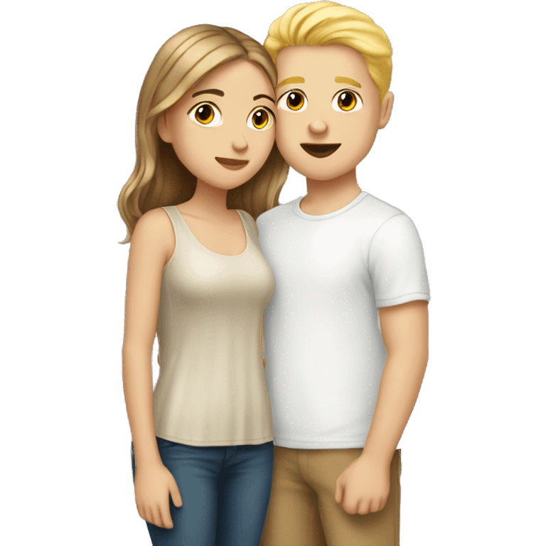 White girl with brown hair kissing white boy with blond hair emoji