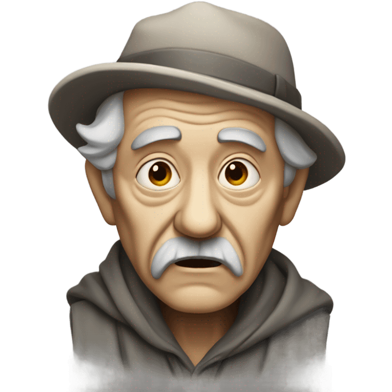 monochrome portrait of old man with weathered skin and a bewildered look  emoji