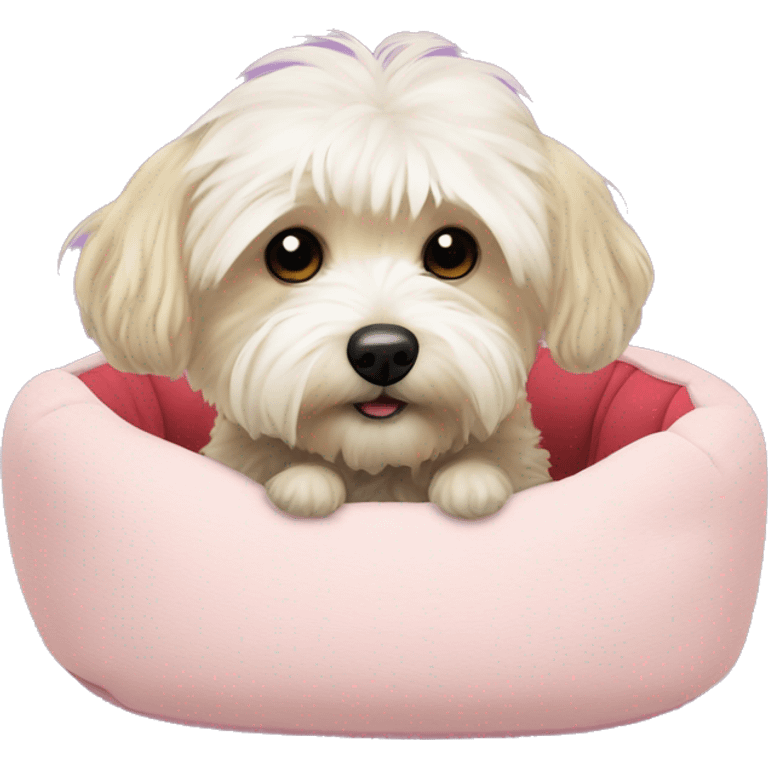 Morkiepoo laying in plush dog bed emoji