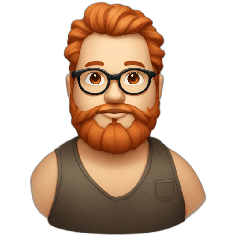 Chubby non binary Big lebowsky round glasses long venitian hair chaotic red and blond beard vaporizer emoji