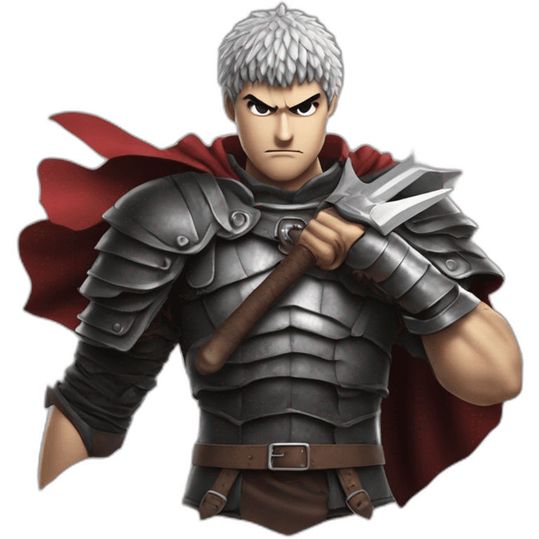 angry berserk guts carrying a huge sword on his shoulder framed on his bust emoji