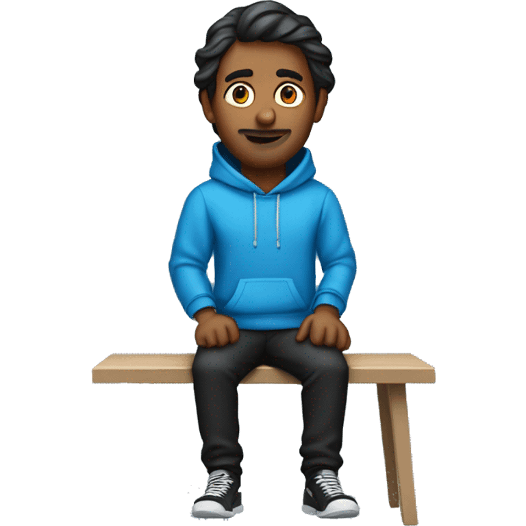 generatre me an emoji of an indian man sitting on his desk in a blue hoodie and black pants emoji