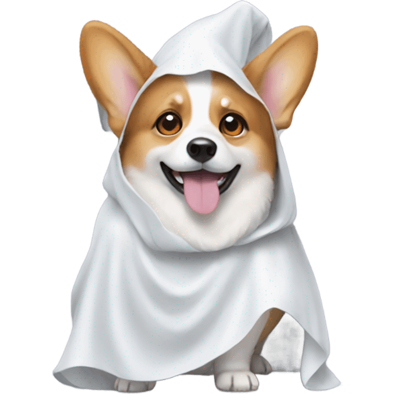 A corgi wearing a ghost costume emoji