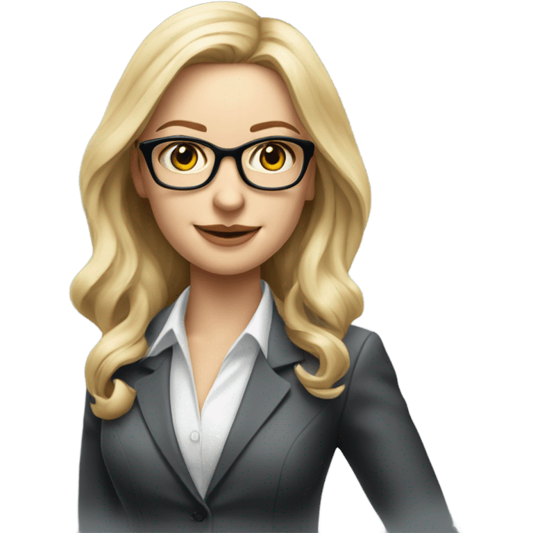 Pretty Caucasian blonde woman with glasses in a suit working, hyper realistic  emoji