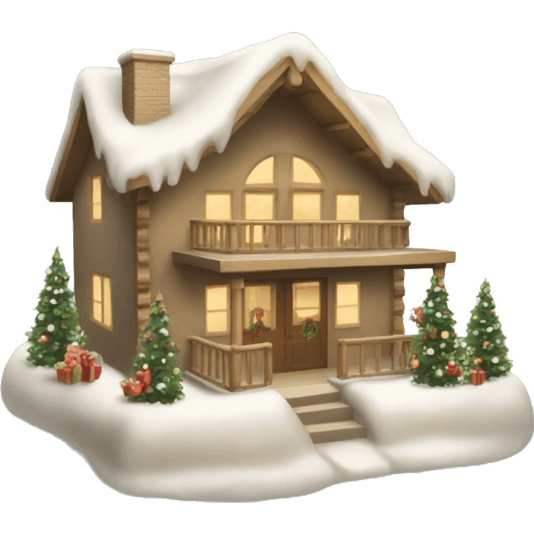 Beige winter cabin with Christmas decorations emoji