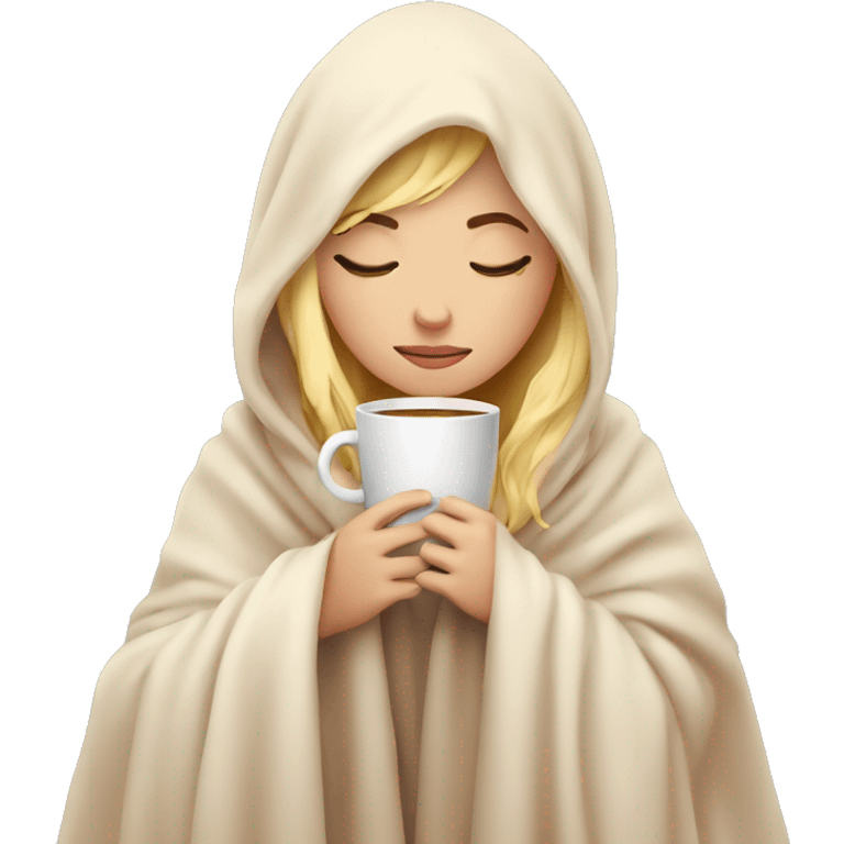 girl inside a blanket sipping coffee eyes closed blonde emoji