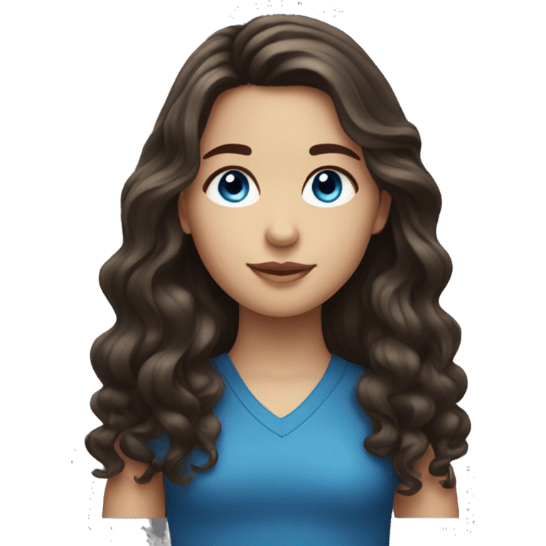 A girl with long dark brown wavy hair and blue eyes emoji