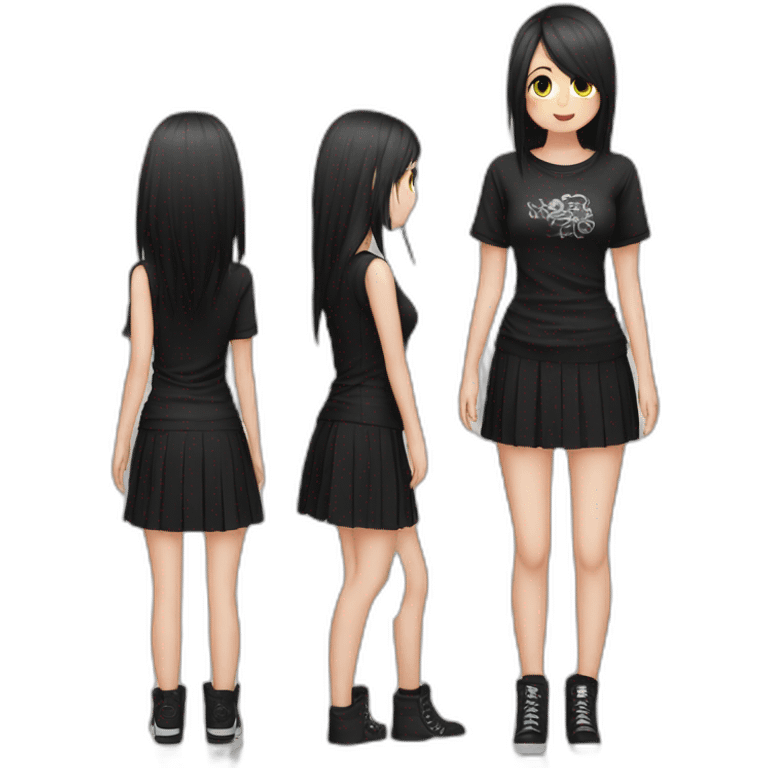 Full body Front view curvy emo girl sits on the floor straight view hands up black skirt полосатые рваные чулки emoji