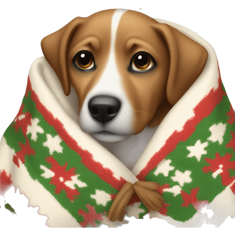 dog snuggled in Christmas blanket emoji