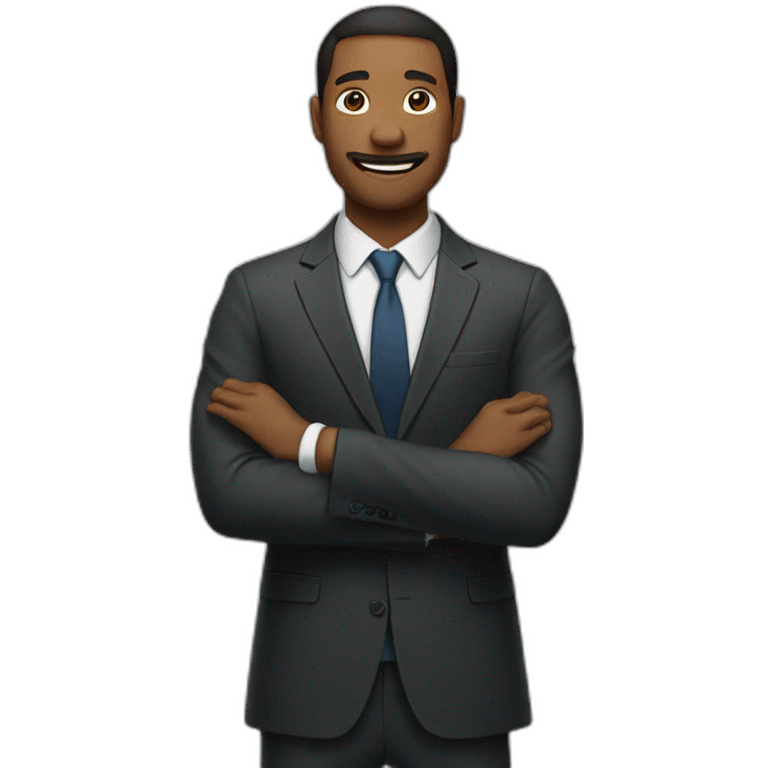 man in suit stretches his arms outward emoji