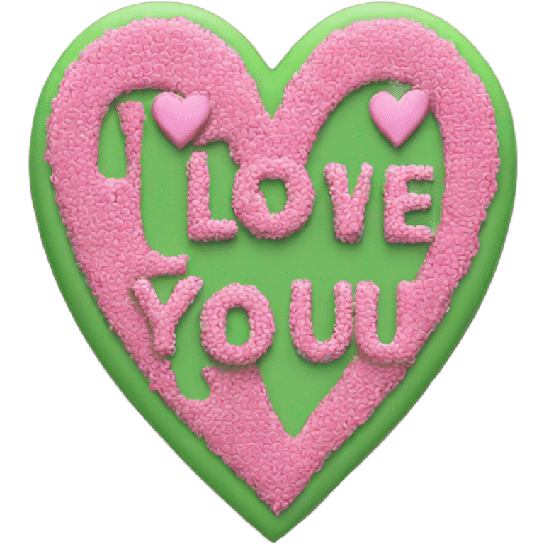 I love you text in green and pink  emoji