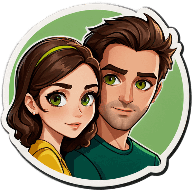 Couple women with brown eyes and brown hair and man with brown hair and green eyes  emoji