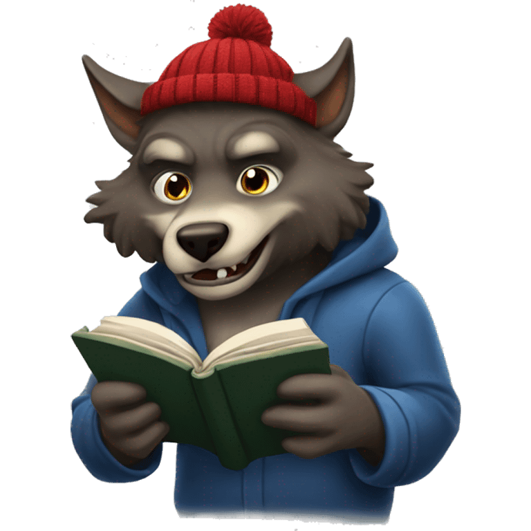 nice werewolf with a beanie reading a book  emoji