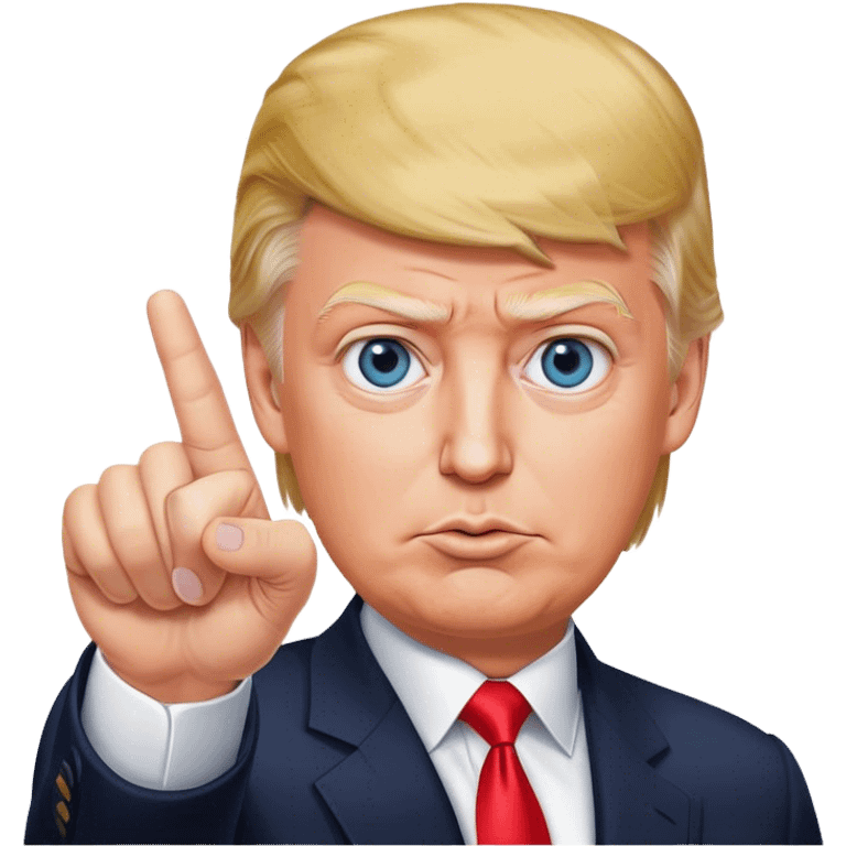 Super realistic Donald Trump pointing index finger up, realistic eyes emoji