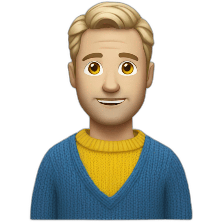 White Man Designer in blue and yellow sweater emoji