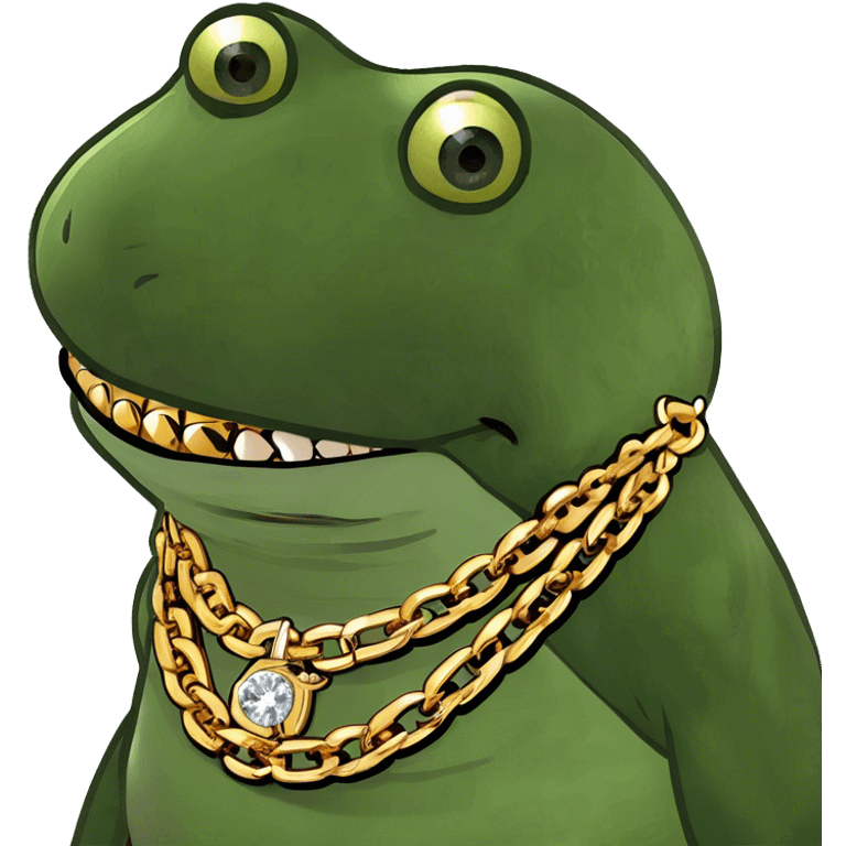 A god wearing gold chains and gold teeth and diamonds  emoji