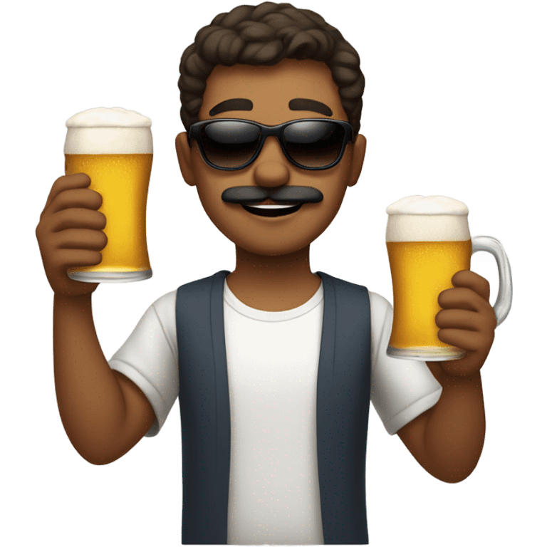 handsome brown boy with mustache wearing sunglasses and holding beer emoji