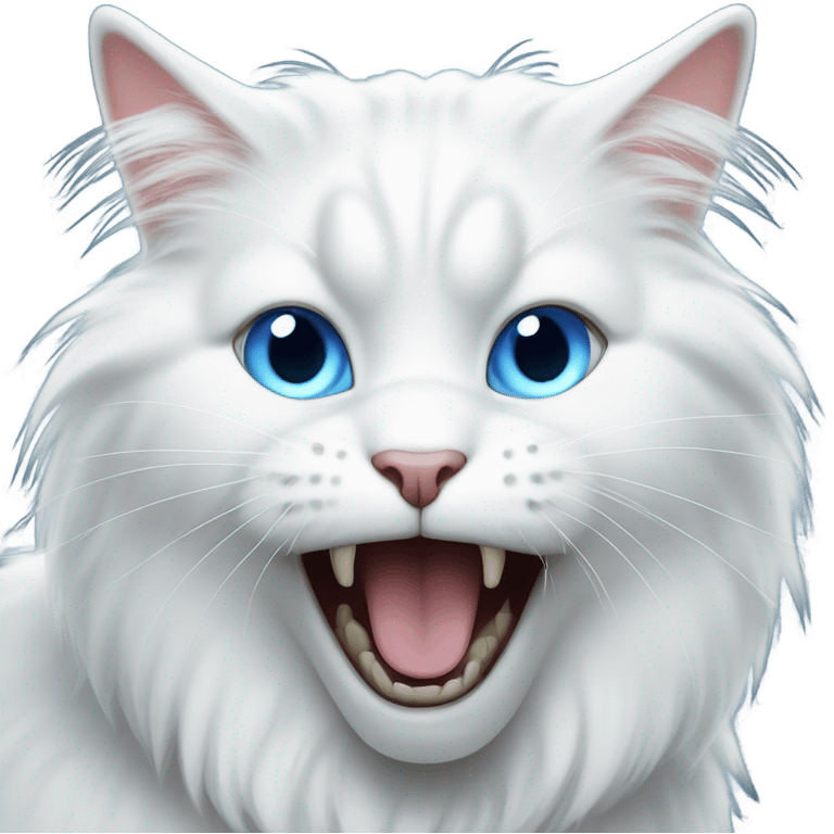 white long hair cat with blue eyes screaming  emoji