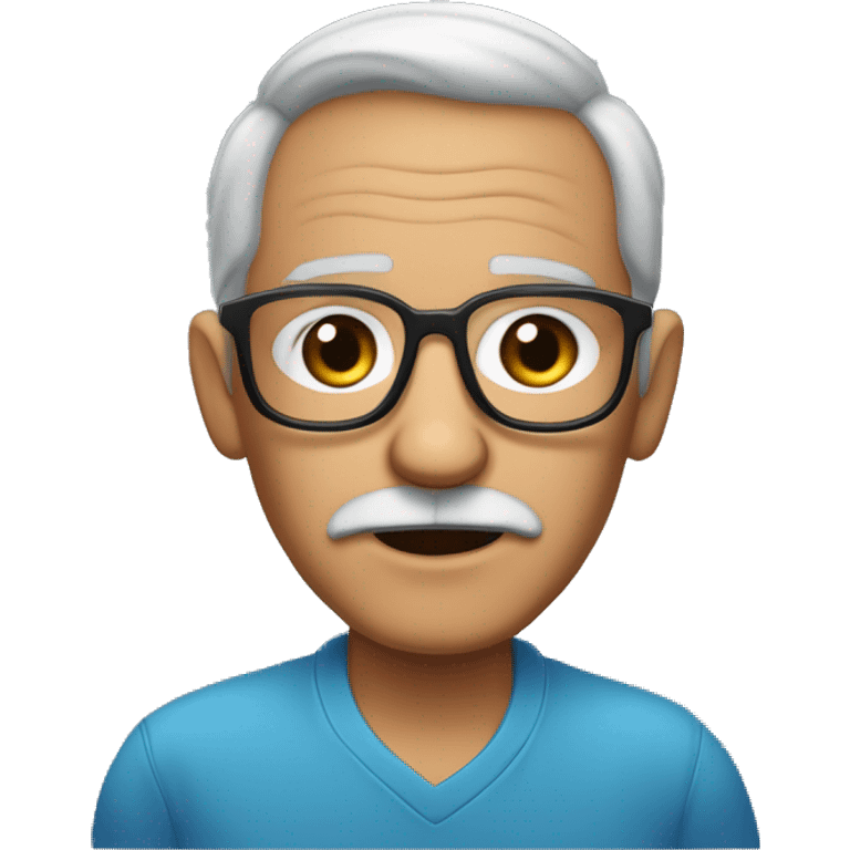 Abuelo,lentes azules, pelo corto, cejas negras y barba corta a emoji