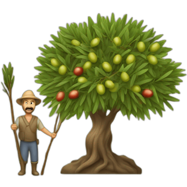 olive tree and farmers with a stick emoji