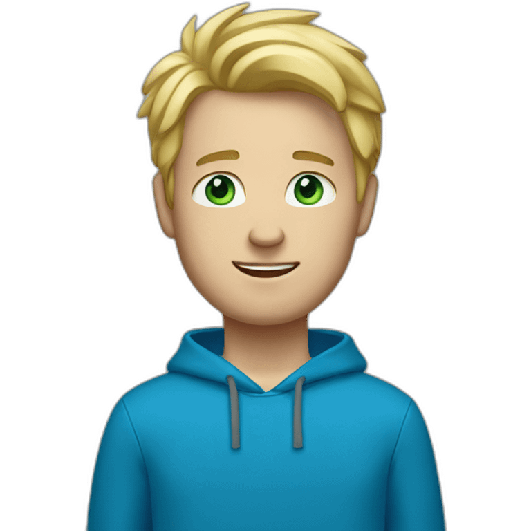 white guy with blue pants and a green hoodie with blonde hair and blue eyes emoji