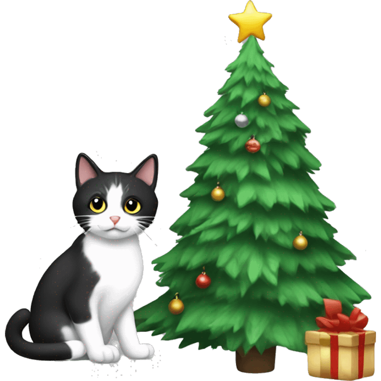 Christmas tree and black-and-white Cat ￼ emoji