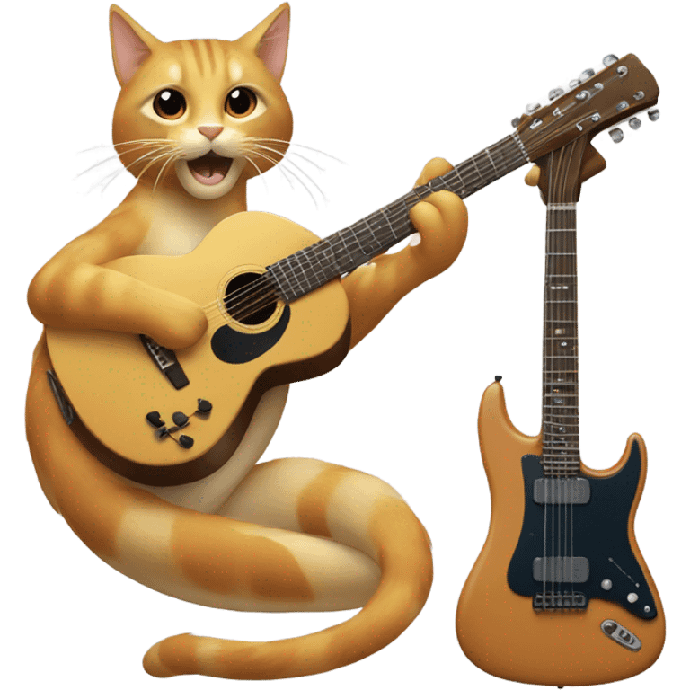 Animal fantástico mitad gato mitad dragón tocando la guitarra emoji