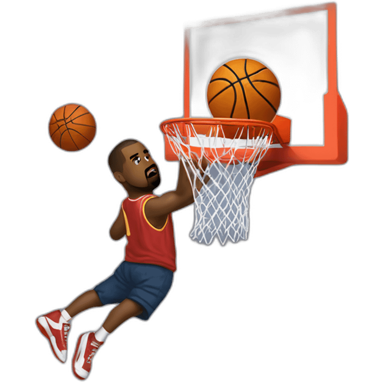 kanye west dunking a basketball that looks like kanye west emoji