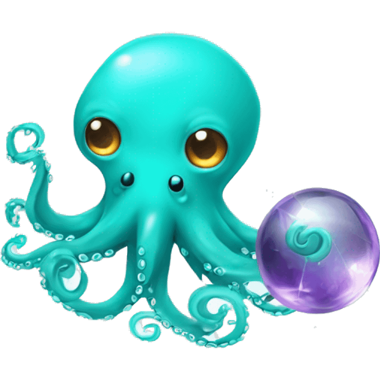 Turquoise cute octopus with crystal ball emoji