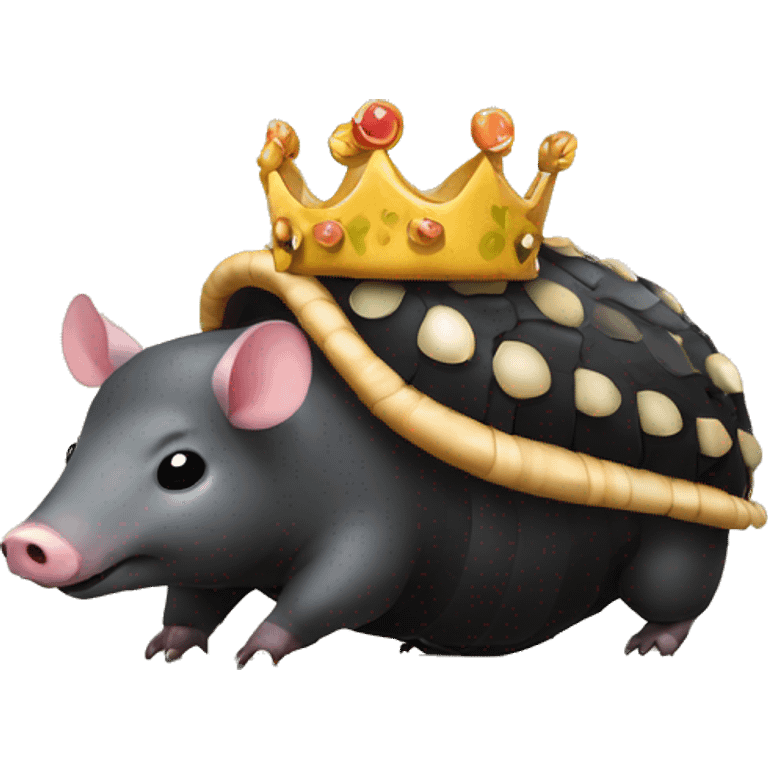 Black chubby round armadillo pig panda centipede armadillo wearing a crown emoji