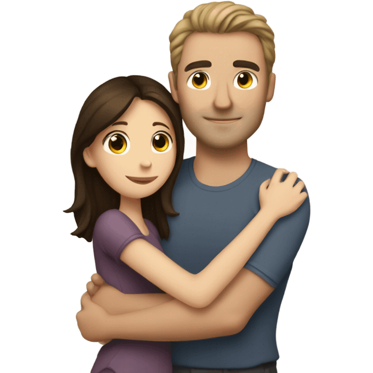 caucasian man hugging brunette girl emoji