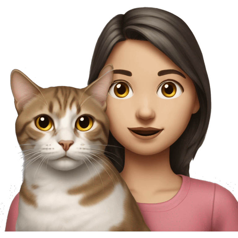 realistic portrait of girl and cat  emoji