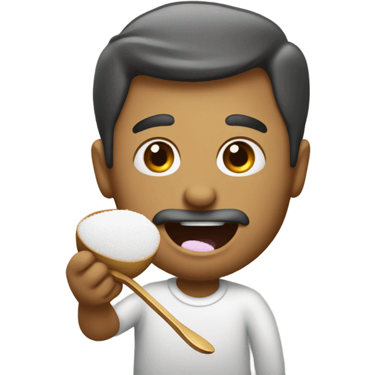 Man eating sugar with a spoon holding a lighter under the spoon emoji