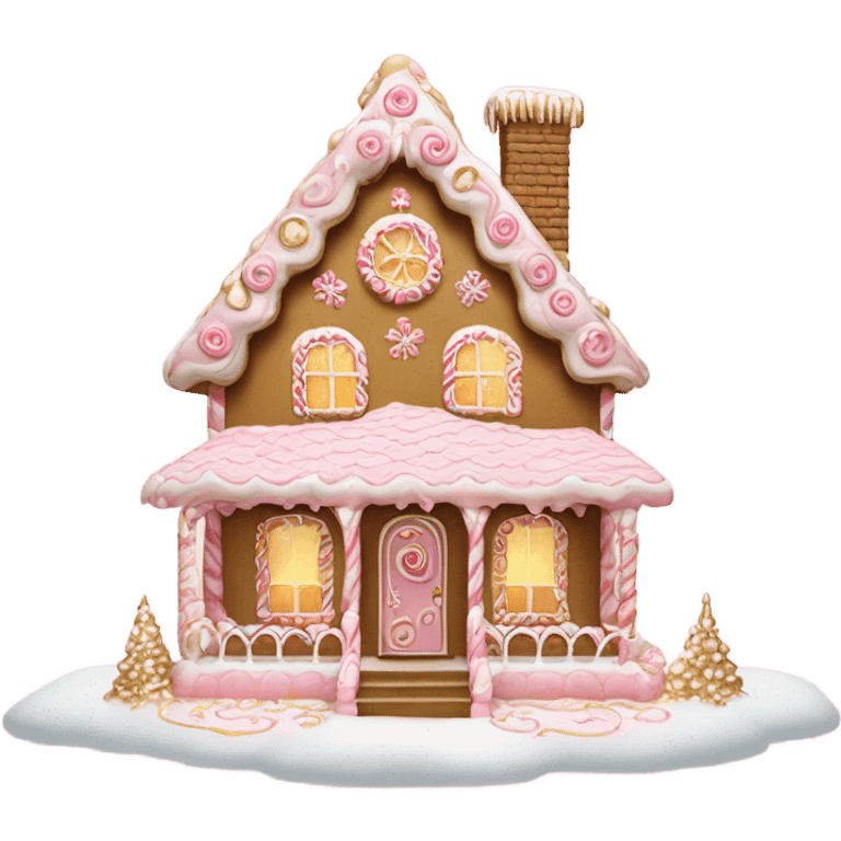 light pink and gold and white gingerbread house emoji