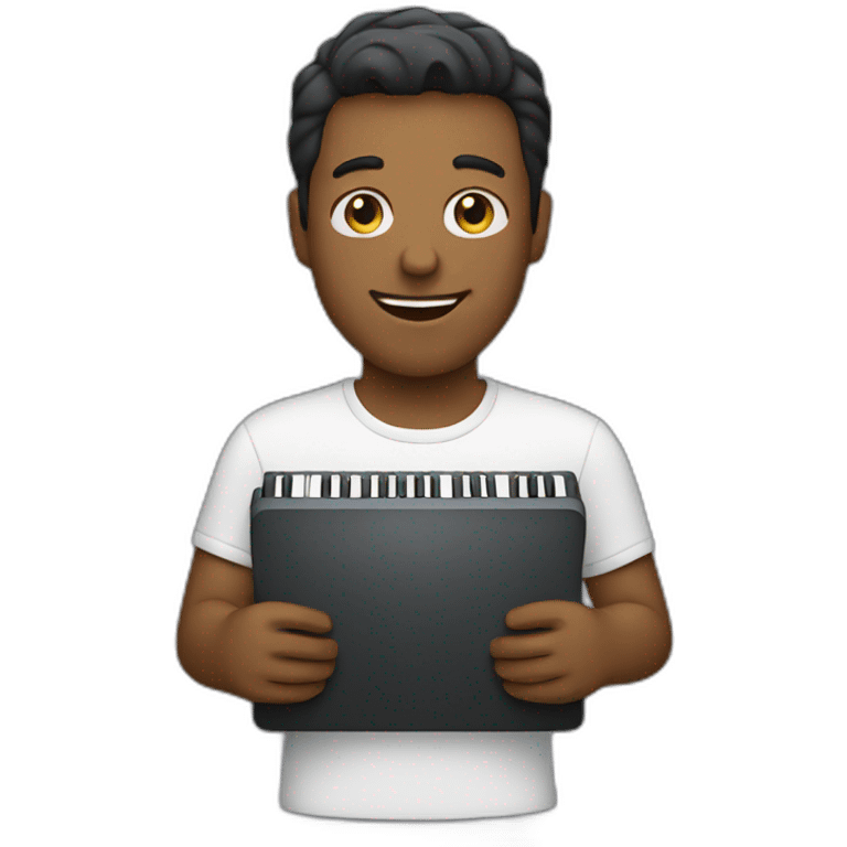 Guy holding keyboard emoji