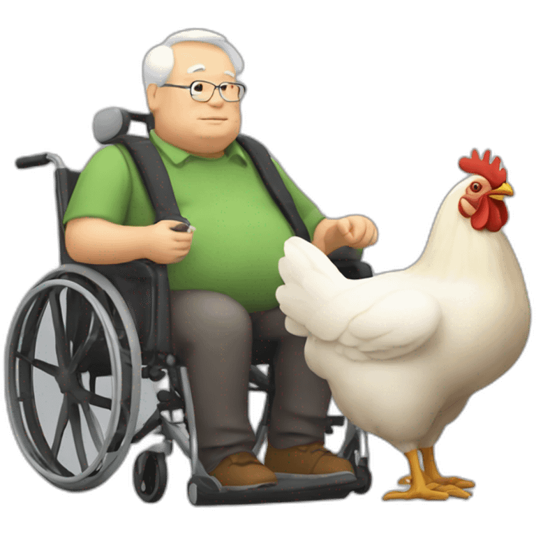 fat old man in wheelchair and chicken emoji