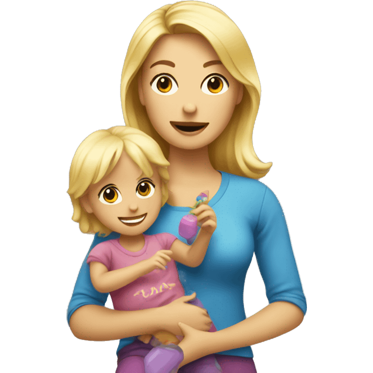 blonde women playing with blonde child with toys emoji