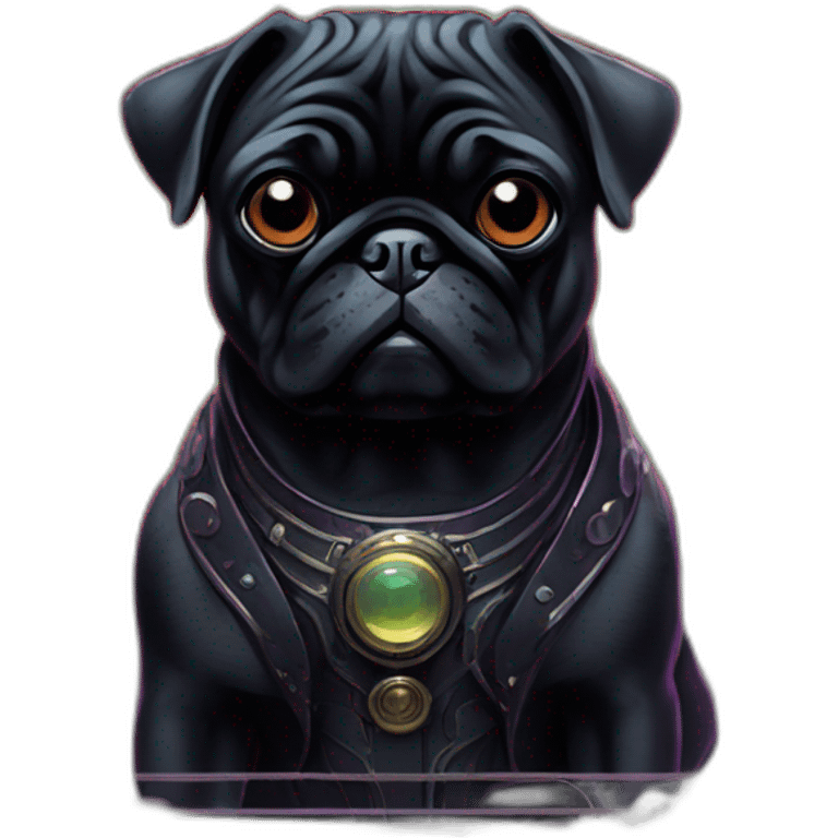 A cyberpunk black pug in Art Nouveau style during 1910 emoji