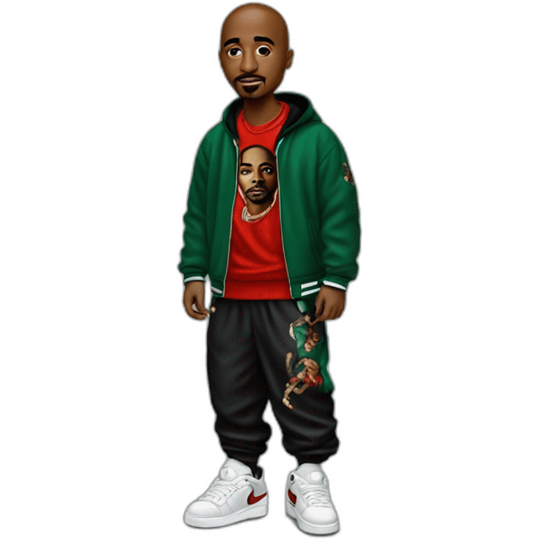 2 pac with a Gucci jogging suit with Jordan’s sneakers  emoji